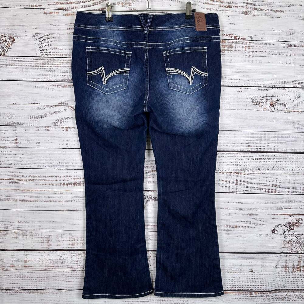 Y2K VANITY Curvy Low Rise Bootcut Dark Denim Jeans Faded Womens 31x29 FITS 35